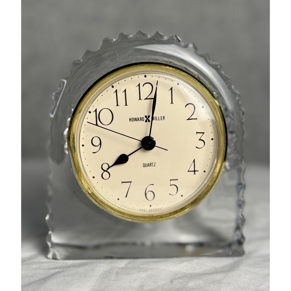Vintage Art Deco Style Howard Miller Cut Glass Quartz‎ Desk Clock West Germany